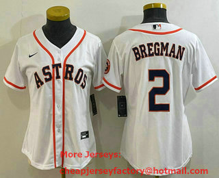 Women's Houston Astros #2 Alex Bregman White With Patch Stitched MLB Cool Base Nike Jersey