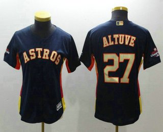 Women's Houston Astros #27 Jose Altuve Navy Blue with Gold Cool Base Stitched 2017 World Series Champions Patch Jersey