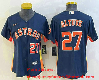 Women's Houston Astros #27 Jose Altuve Number Navy Blue With Patch Stitched MLB Cool Base Nike Jersey