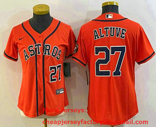 Women's Houston Astros #27 Jose Altuve Number Orange With Patch Stitched MLB Cool Base Nike Jersey