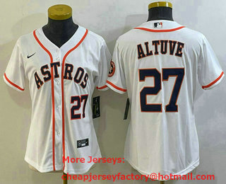 Women's Houston Astros #27 Jose Altuve Number White With Patch Stitched MLB Cool Base Nike Jersey