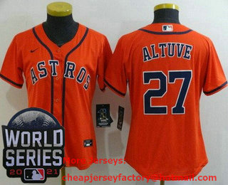Women's Houston Astros #27 Jose Altuve Orange 2021 World Series Stitched Cool Base Nike Jersey