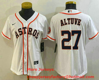 Women's Houston Astros #27 Jose Altuve White With Patch Stitched MLB Cool Base Nike Jersey