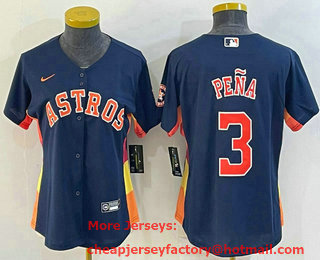 Women's Houston Astros #3 Jeremy Pena Navy Blue With Patch Stitched MLB Cool Base Nike Jersey