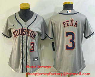 Women's Houston Astros #3 Jeremy Pena Number Grey Stitched MLB Cool Base Nike Jersey