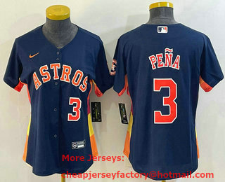 Women's Houston Astros #3 Jeremy Pena Number Navy Blue With Patch Stitched MLB Cool Base Nike Jersey
