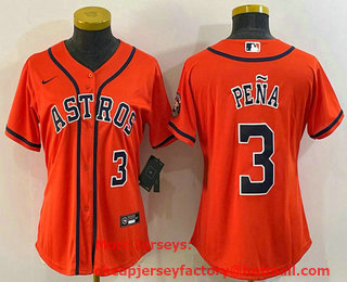 Women's Houston Astros #3 Jeremy Pena Number Orange With Patch Stitched MLB Cool Base Nike Jersey