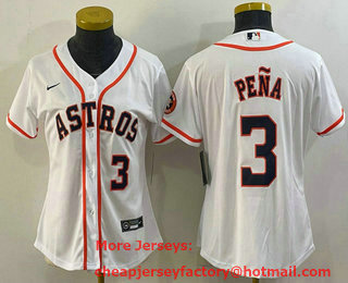 Women's Houston Astros #3 Jeremy Pena Number White With Patch Stitched MLB Cool Base Nike Jersey