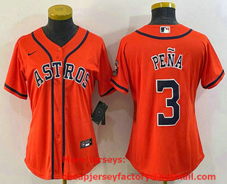 Women's Houston Astros #3 Jeremy Pena Orange With Patch Stitched MLB Cool Base Nike Jersey