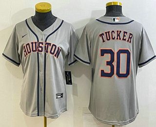 Women's Houston Astros #30 Kyle Tucker Grey Stitched MLB Cool Base Nike Jersey
