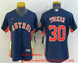 Women's Houston Astros #30 Kyle Tucker Navy Blue With Patch Stitched MLB Cool Base Nike Jersey