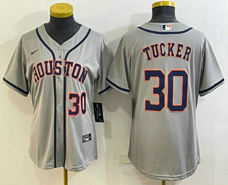 Women's Houston Astros #30 Kyle Tucker Number Grey Stitched MLB Cool Base Nike Jersey