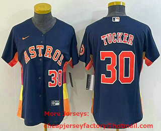Women's Houston Astros #30 Kyle Tucker Number Navy Blue With Patch Stitched MLB Cool Base Nike Jersey