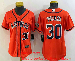 Women's Houston Astros #30 Kyle Tucker Number Orange With Patch Stitched MLB Cool Base Nike Jersey