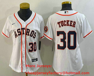 Women's Houston Astros #30 Kyle Tucker Number White With Patch Stitched MLB Cool Base Nike Jersey