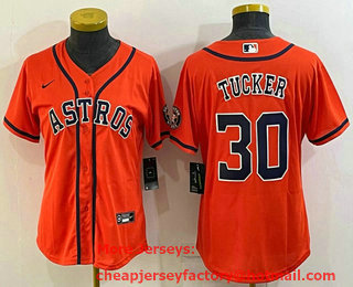 Women's Houston Astros #30 Kyle Tucker Orange With Patch Stitched MLB Cool Base Nike Jersey