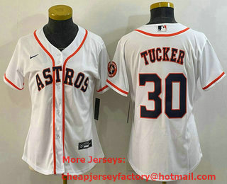 Women's Houston Astros #30 Kyle Tucker White With Patch Stitched MLB Cool Base Nike Jersey