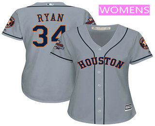 Women's Houston Astros #34 Nolan Ryan Gray Road Cool Base Stitched 2017 World Series Champions Patch Jersey