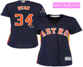 Women's Houston Astros #34 Nolan Ryan Navy Blue Alternate Cool Base Stitched 2017 World Series Champions Patch Jersey