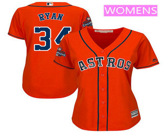Women's Houston Astros #34 Nolan Ryan Orange Alternate Cool Base Stitched 2017 World Series Champions Patch Jersey