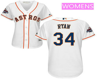 Women's Houston Astros #34 Nolan Ryan White Home Cool Base Stitched 2017 World Series Champions Patch Jersey