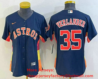 Women's Houston Astros #35 Justin Verlander Navy Blue With Patch Stitched MLB Cool Base Nike Jersey