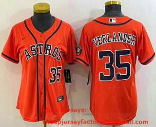 Women's Houston Astros #35 Justin Verlander Number Orange With Patch Stitched MLB Cool Base Nike Jersey