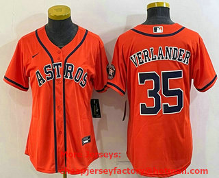 Women's Houston Astros #35 Justin Verlander Orange With Patch Stitched MLB Cool Base Nike Jersey