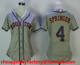 Women's Houston Astros #4 George Springer Gray Road Cool Base MLB Jersey