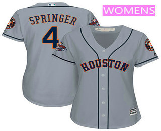 Women's Houston Astros #4 George Springer Gray Road Cool Base Stitched 2017 World Series Champions Patch Jersey