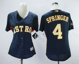 Women's Houston Astros #4 George Springer Navy Blue with Gold Cool Base Stitched 2017 World Series Champions Patch Jersey