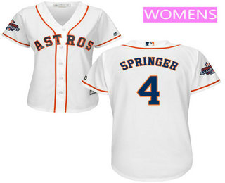 Women's Houston Astros #4 George Springer White Home Cool Base Stitched 2017 World Series Champions Patch Jersey