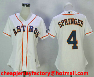 Women's Houston Astros #4 George Springer White New Cool Base Stitched MLB Jersey