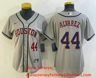Women's Houston Astros #44 Yordan Alvarez Number Grey Stitched MLB Cool Base Nike Jersey