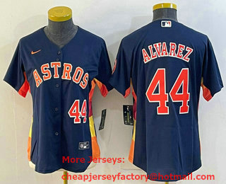 Women's Houston Astros #44 Yordan Alvarez Number Navy Blue With Patch Stitched MLB Cool Base Nike Jersey