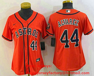 Women's Houston Astros #44 Yordan Alvarez Number Orange With Patch Stitched MLB Cool Base Nike Jersey
