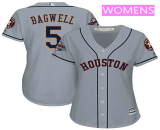 Women's Houston Astros #5 Jeff Bagwell Gray Road Cool Base Stitched 2017 World Series Champions Patch Jersey