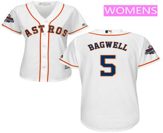 Women's Houston Astros #5 Jeff Bagwell White Home Cool Base Stitched 2017 World Series Champions Patch Jersey