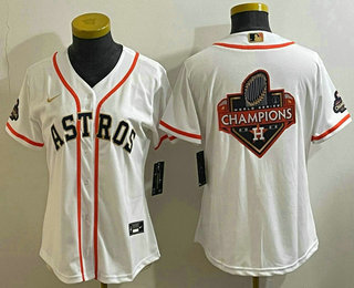 Women's Houston Astros Big Logo 2023 White Gold World Serise Champions Patch Cool Base Stitched Jersey 01