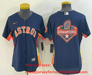 Women's Houston Astros Navy Blue Champions Big Logo With Patch Stitched MLB Cool Base Nike Jersey