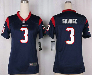 Women's Houston Texans #3 Tom Savage Navy Blue Team Color Stitched NFL Nike Game Jersey