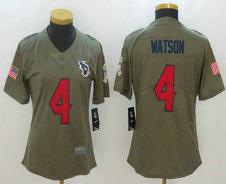 Women's Houston Texans #4 Deshaun Watson Olive 2017 Salute To Service Stitched NFL Nike Limited Jersey