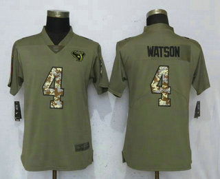 Women's Houston Texans #4 Deshaun Watson Olive With Camo 2017 Salute To Service Stitched NFL Nike Limited Jersey