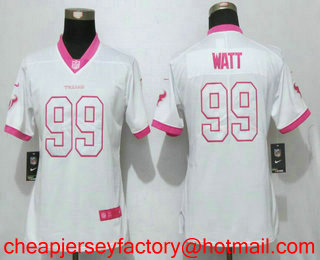 Women's Houston Texans #99 J.J. Watt White Pink 2016 Color Rush Fashion NFL Nike Limited Jersey