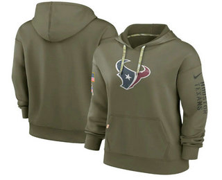 Women's Houston Texans 2022 Olive Salute to Service Therma Performance Pullover Hoodie