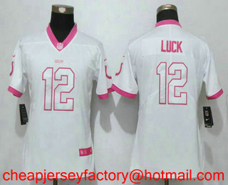 Women's Indianapolis Colts #12 Andrew Luck White Pink 2016 Color Rush Fashion NFL Nike Limited Jersey