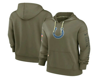 Women's Indianapolis Colts 2022 Olive Salute to Service Therma Performance Pullover Hoodie
