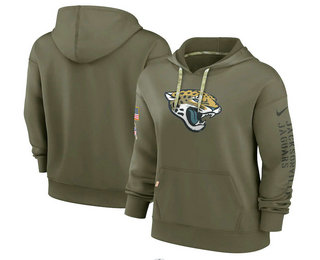 Women's Jacksonville Jaguars 2022 Olive Salute to Service Therma Performance Pullover Hoodie