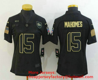 Women's Kansas City Chiefs #15 Patrick Mahomes Black 2020 Salute To Service Stitched NFL Nike Limited Jersey