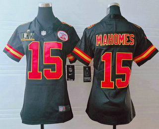 Women's Kansas City Chiefs #15 Patrick Mahomes Black 2021 Super Bowl LV Vapor Untouchable Stitched Nike Limited NFL Jersey